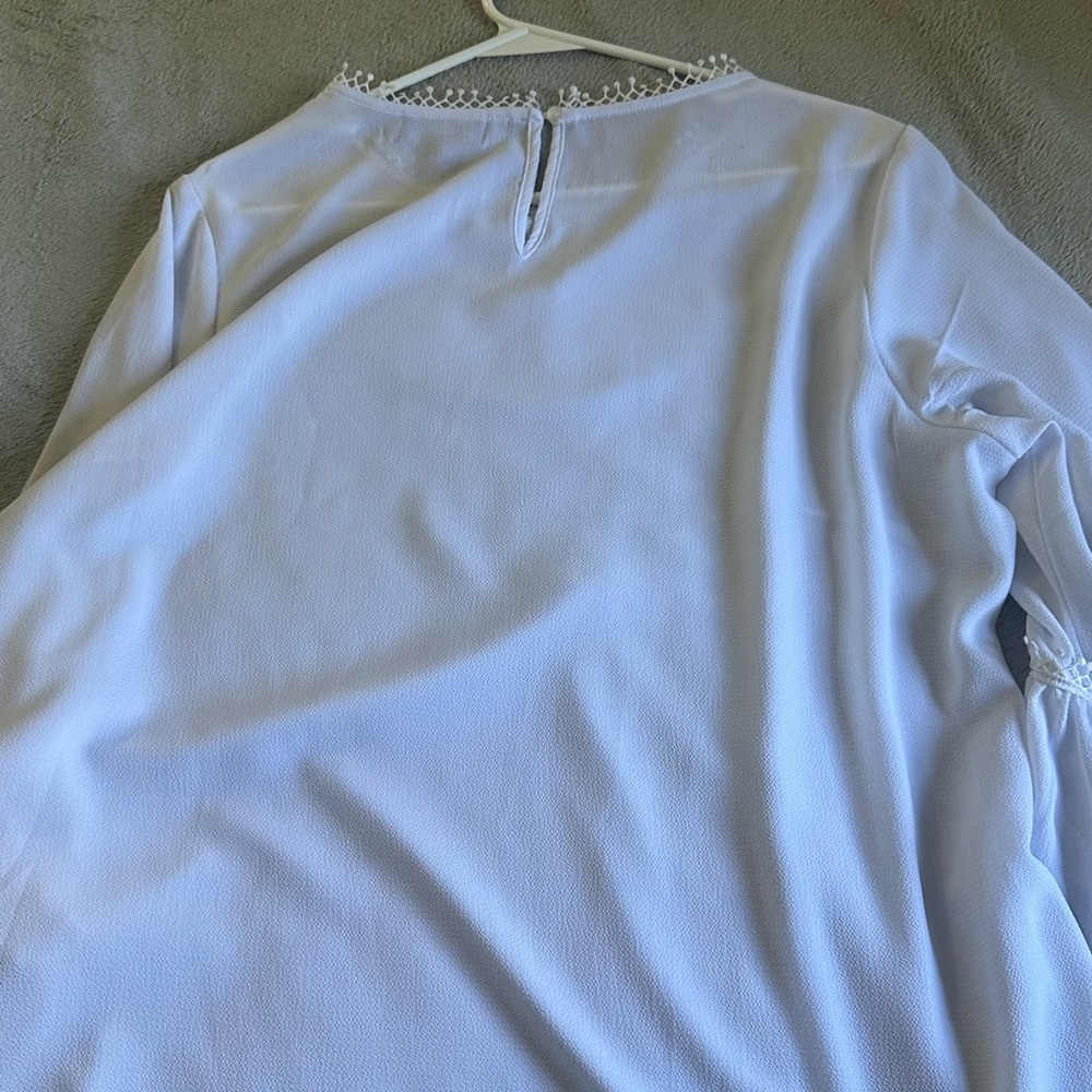 Lightweight White Women's Blouse with Crochet Neck
